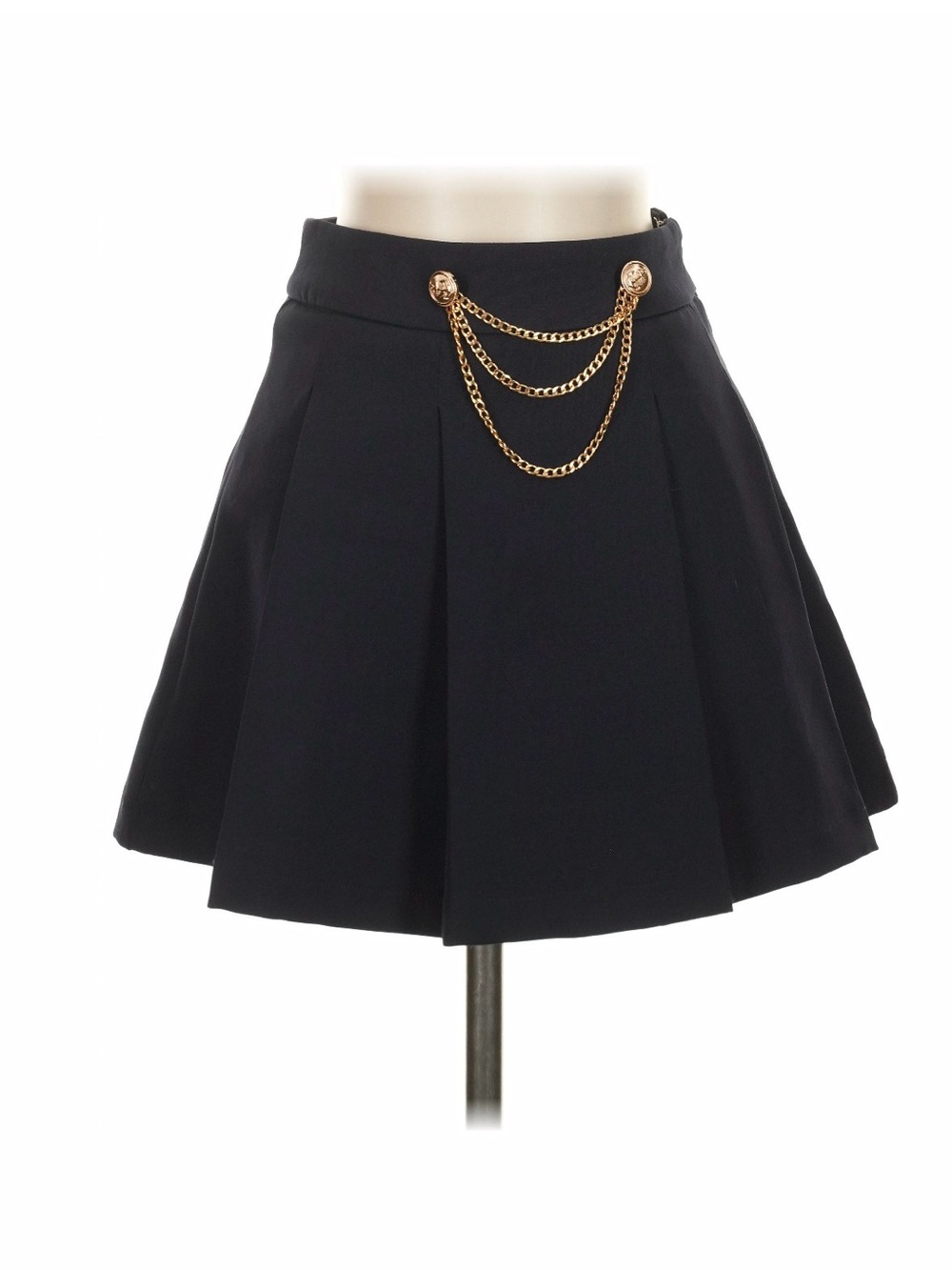 Aqua Black Navy blue almost black Circle Skirt with Gold Chain Detail